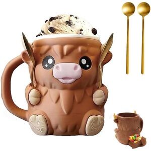 Western cow ice cream pint holder with Spoons
